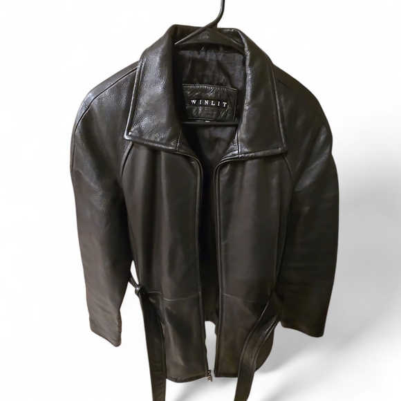 Winlit Men's Black Leather Jacket - Picture 1 of 4